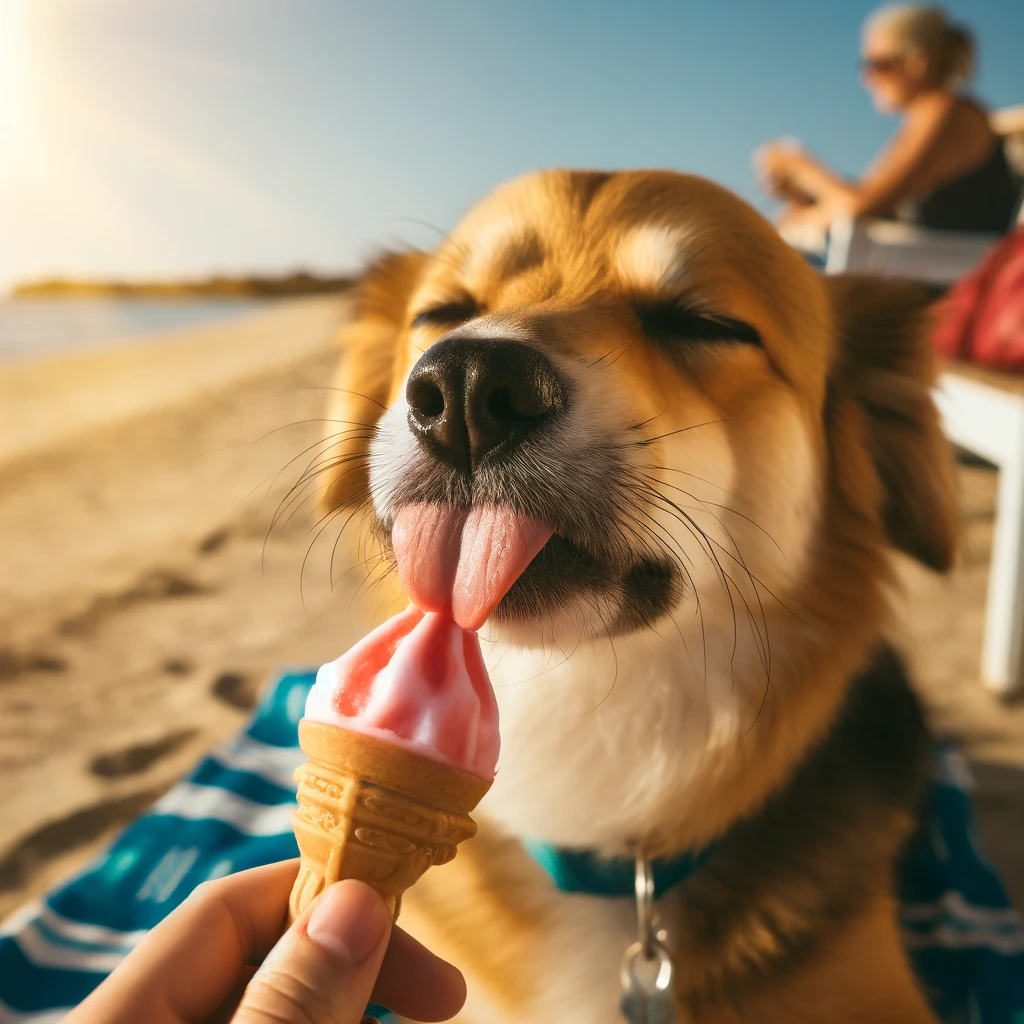 A dog enjoying a frozen treat on a hot summer day