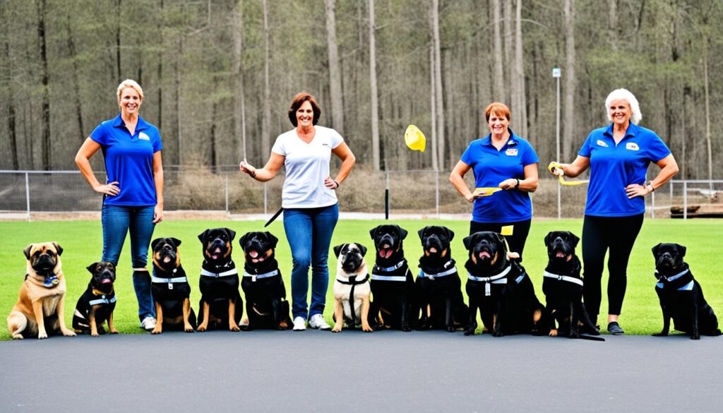 obedience training with Pugs and Rottweilers