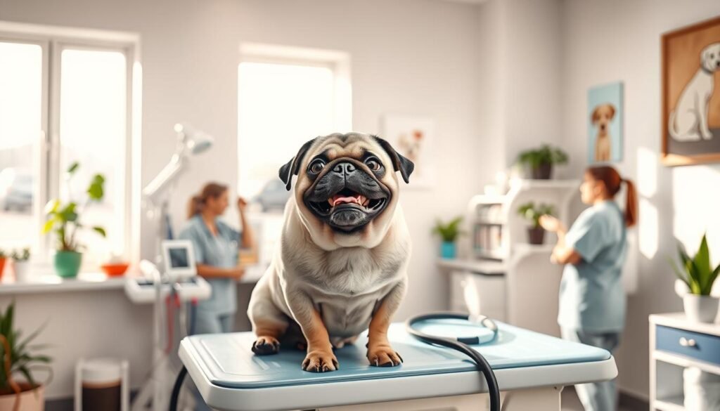 Pug in vet office