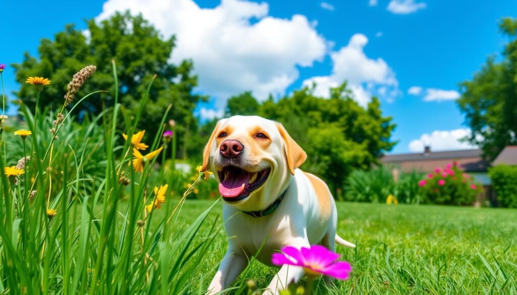 Labrador Retriever in a Yard