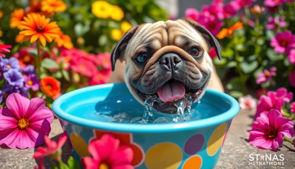 Pug drinking water