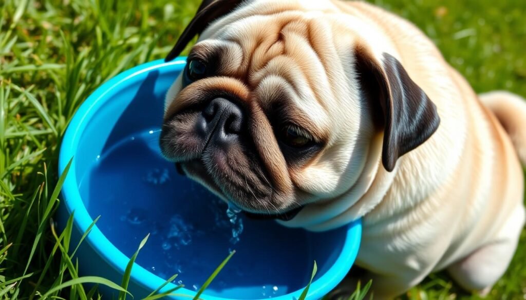 Pug drinking water