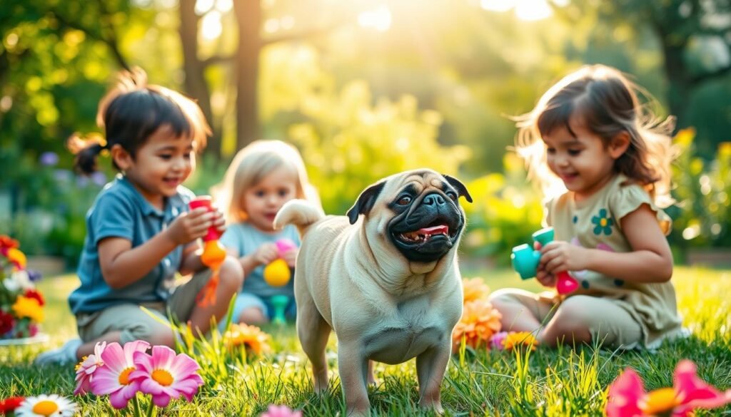 pug play with children