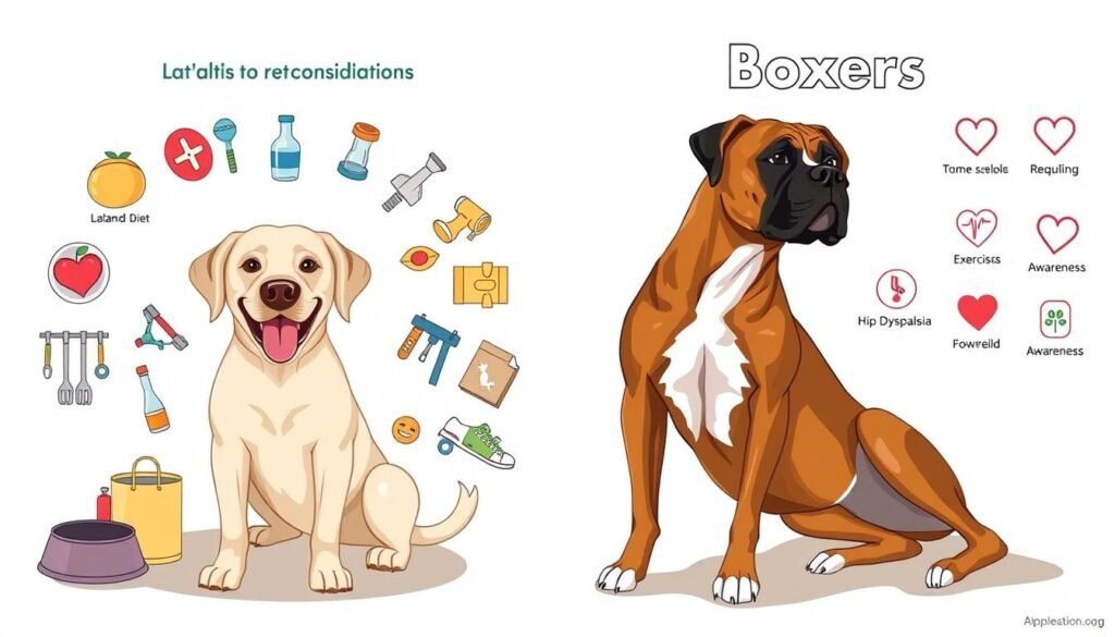 Health considerations for Labrador Retrievers and Boxers