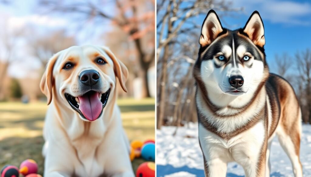 Labrador Retrievers vs Siberian Huskies breed characteristics