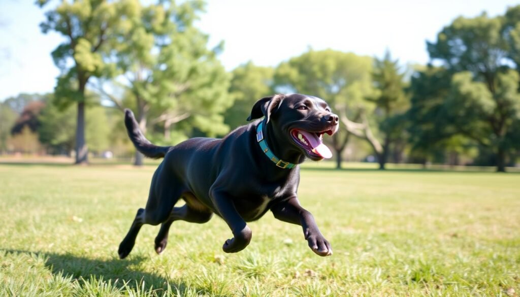 Labrador retriever exercising outdoors